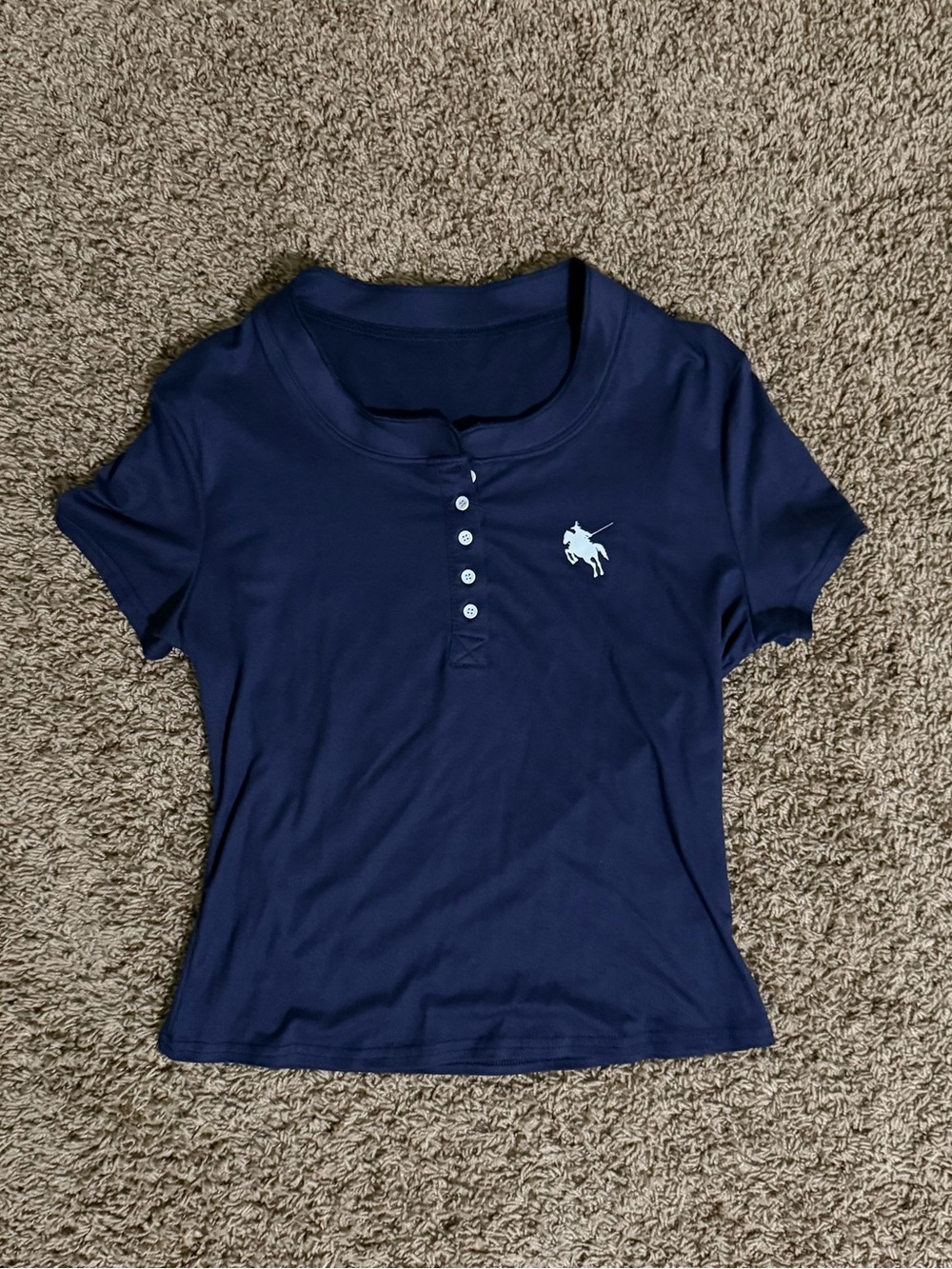 SHEIN Navy Blue Polo Button Short Sleeve Top